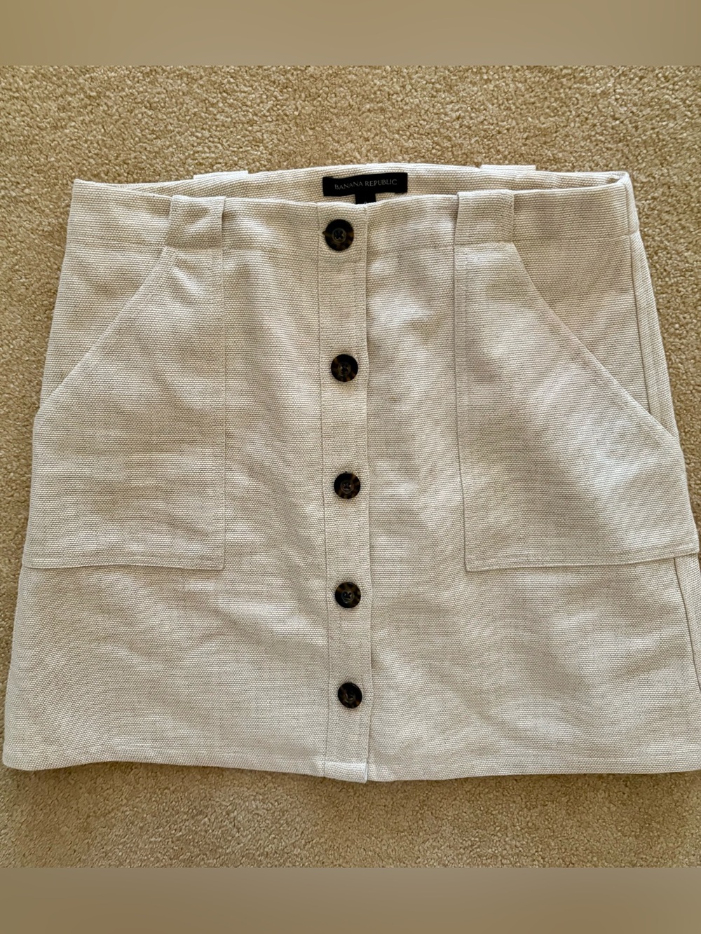 Banana Republic Neutral Linen Cream Button-Front Mini Skirt size 8